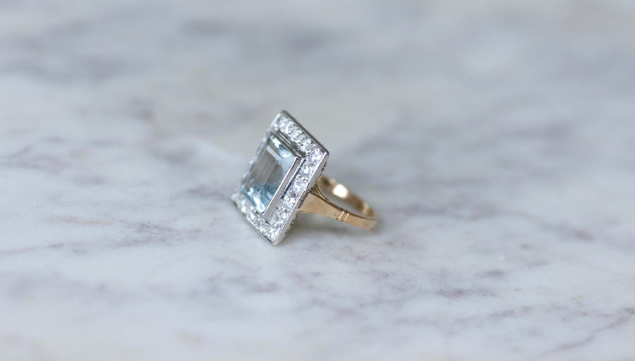 アールデコ調アクアマリンとダイヤモンドのリング - Galerie Pénélope