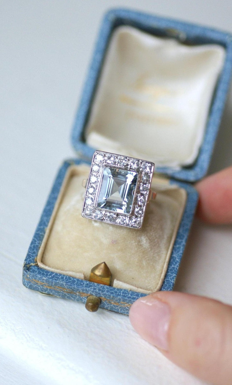 アールデコ調アクアマリンとダイヤモンドのリング - Galerie Pénélope
