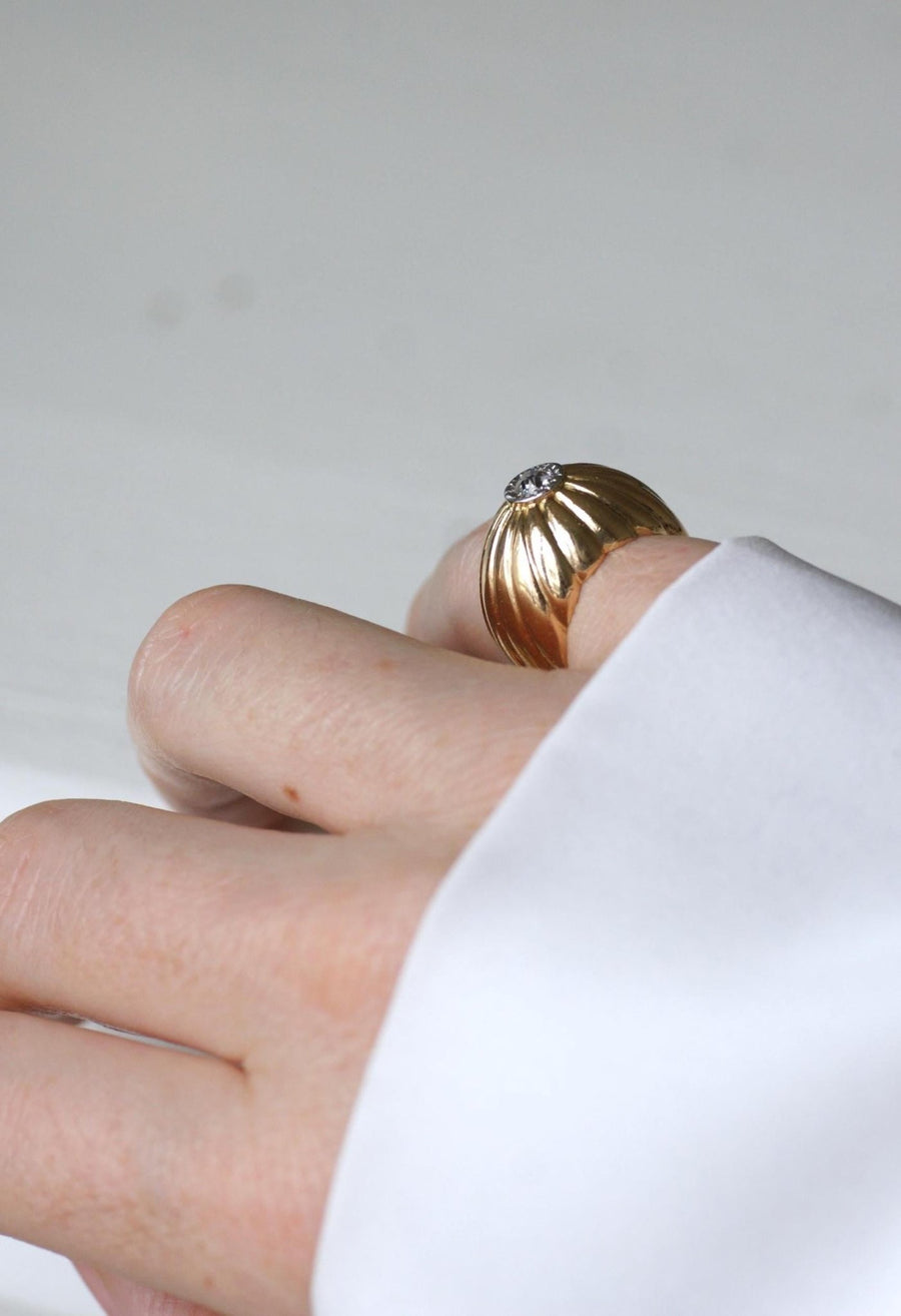 ダイヤモンド・オン・ゴールド＆プラチナ・ゴードロン・ボール・リング - Galerie Pénélope