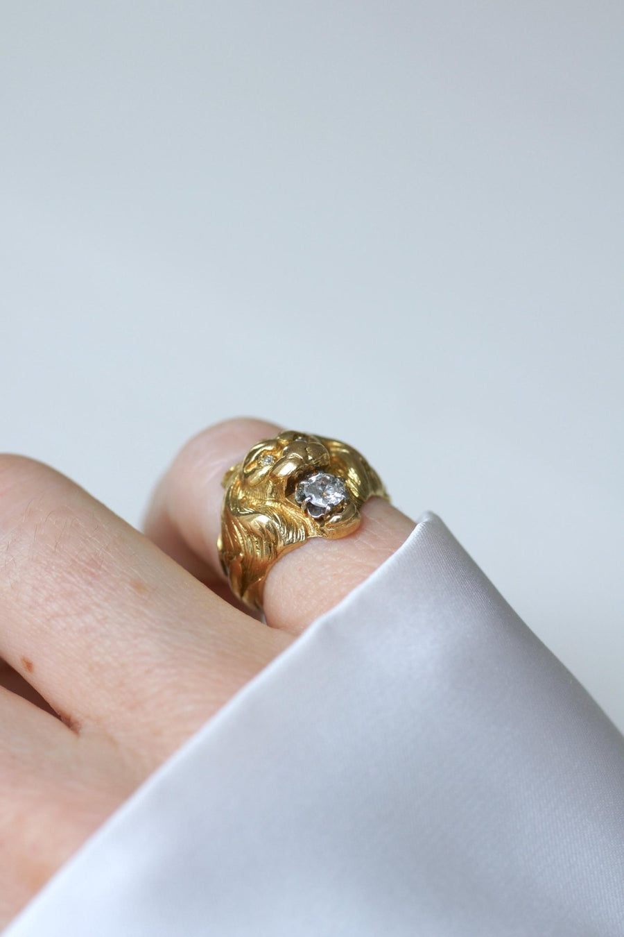 アンティーク ライオン ダイヤモンド リング イエローゴールド - Galerie Pénélope