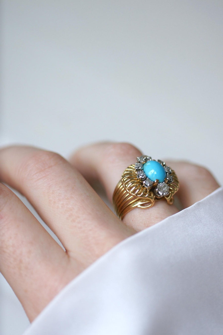 ターコイズ＆イエローゴールド ダイヤモンド カクテルリング - Galerie Pénélope