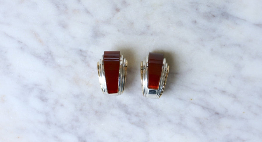 イヤリング Puiforcat clips by André Vassort Carnelian - Galerie Pénélope