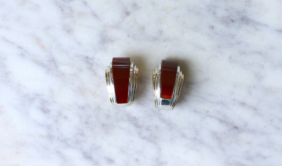 イヤリング Puiforcat clips by André Vassort Carnelian - Galerie Pénélope
