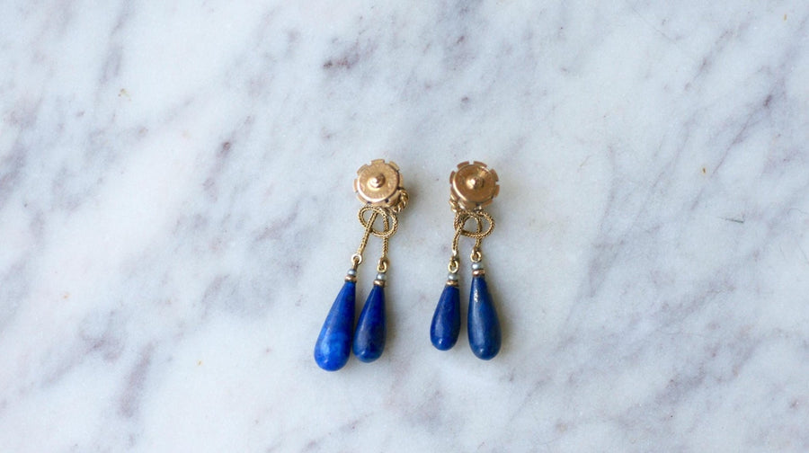 ラピスラズリのドロップピアス イエローゴールド - Galerie Pénélope