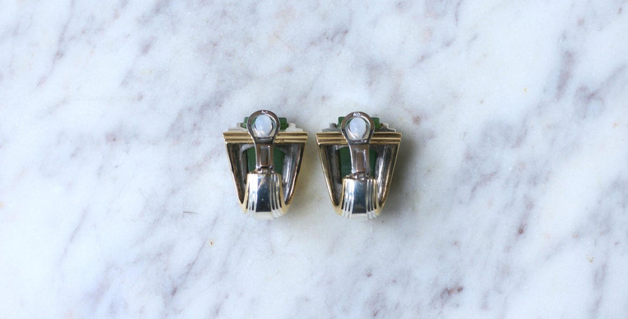 アンドレ・ヴァソートのプイフォルキャット・ピアス ゴールドとシルバーに翡翠 - Galerie Pénélope