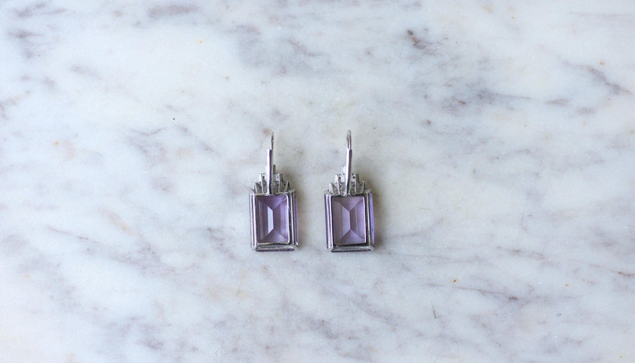 アメシストとダイヤモンドのアール・デコ調ピアス - Galerie Pénélope