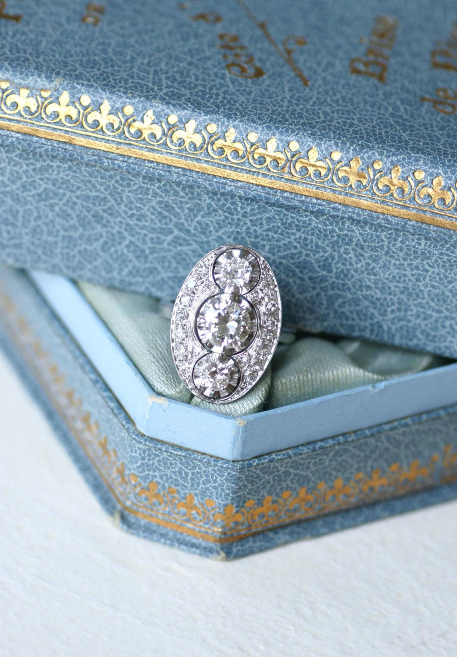 オーバル・アール・デコ・ダイヤモンド・リング 2.10カラット プラチナ＆ホワイトゴールド