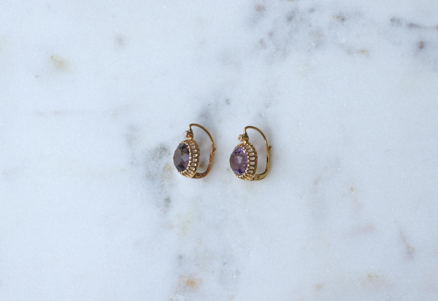 アンティーク・アメジストとダイヤモンドのドルムーズ・ピアス（イエローゴールド
