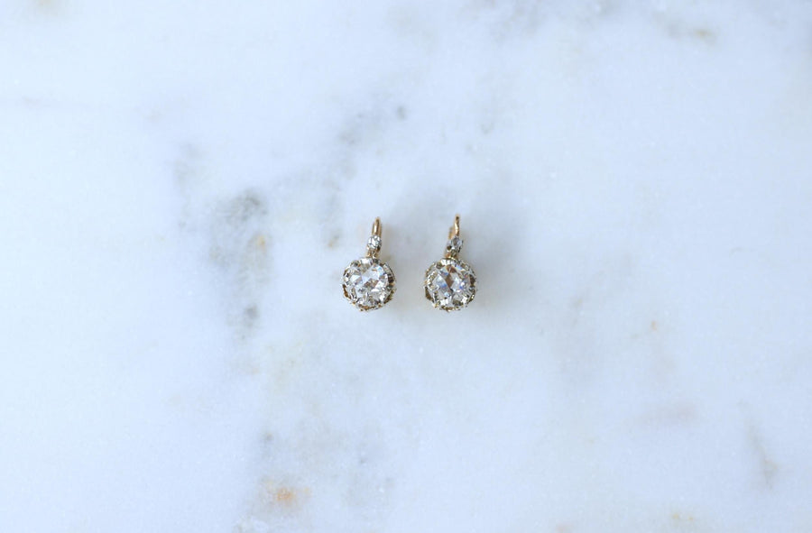 ピンクゴールドとプラチナのアンティーク・ピンク・クラウン・ダイヤモンド・イヤリング