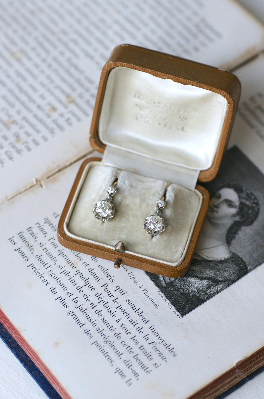 2.15ctアンティーク・ダイヤモンド・ドルミューズ・ピアス（ゴールド・プラチナ