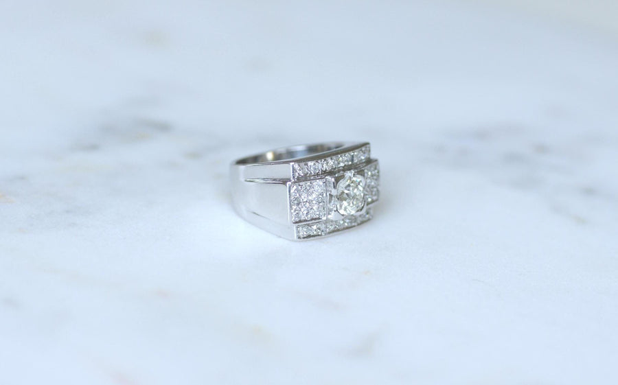 プラチナにダイヤモンド2.10カラットのラージ・アール・デコ・バンド・リング