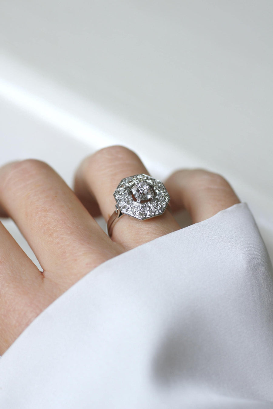 八角形アールデコ・プラチナ・ダイヤモンド・リング 0.65カラット