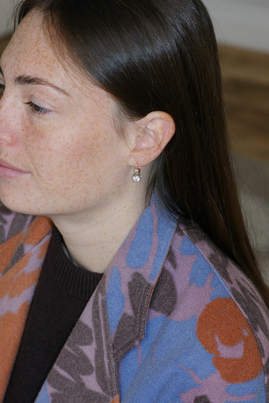 2.15ctアンティーク・ダイヤモンド・ドルミューズ・ピアス（ゴールド・プラチナ