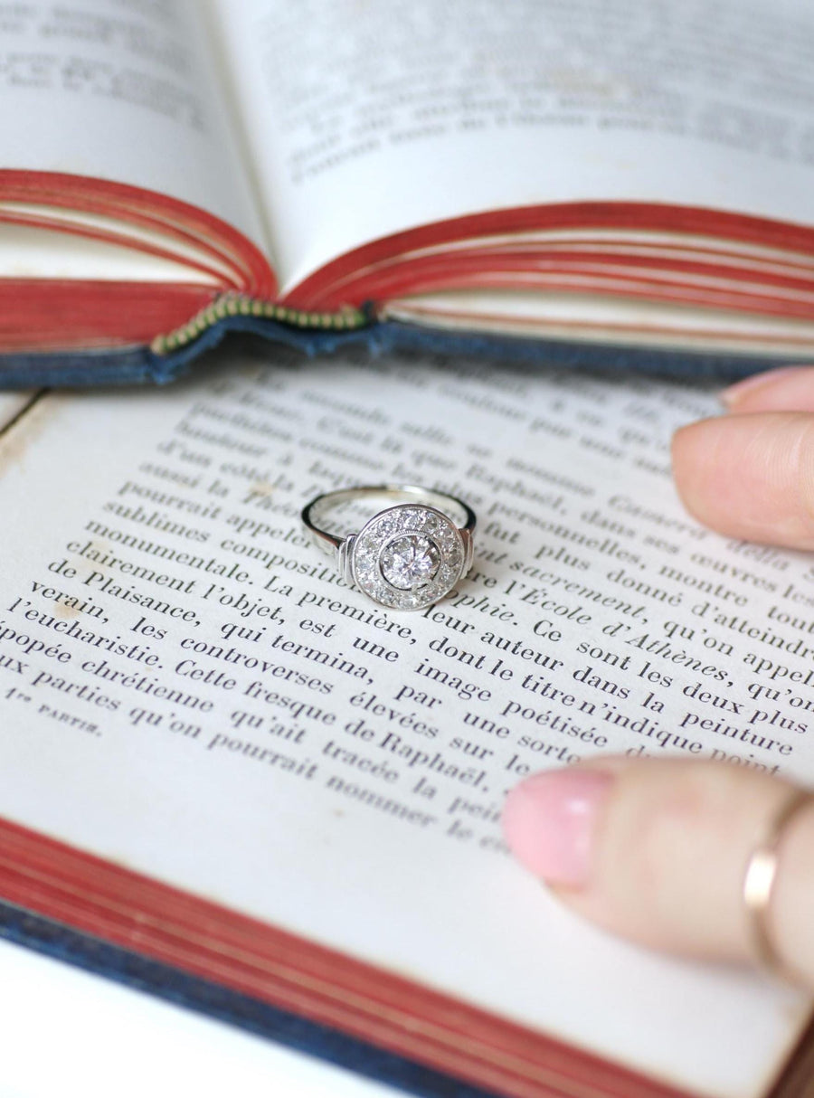 アールデコ・ターゲット・リング 0.75カラットのダイヤモンド、ホワイトゴールドとプラチナ