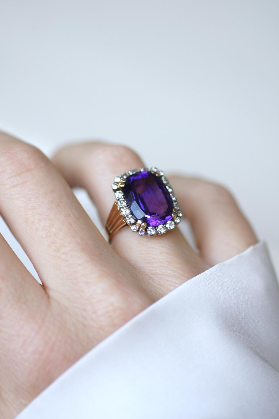 60年代 アメシストとダイヤモンドのカクテル・リング、ローズゴールドとプラチナ