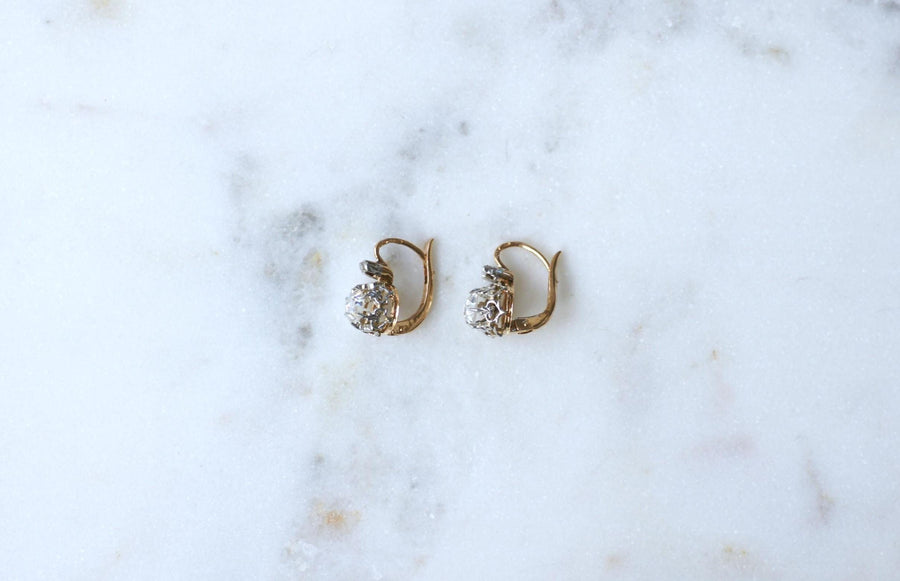 ピンクゴールドとプラチナのアンティーク・ピンク・クラウン・ダイヤモンド・イヤリング