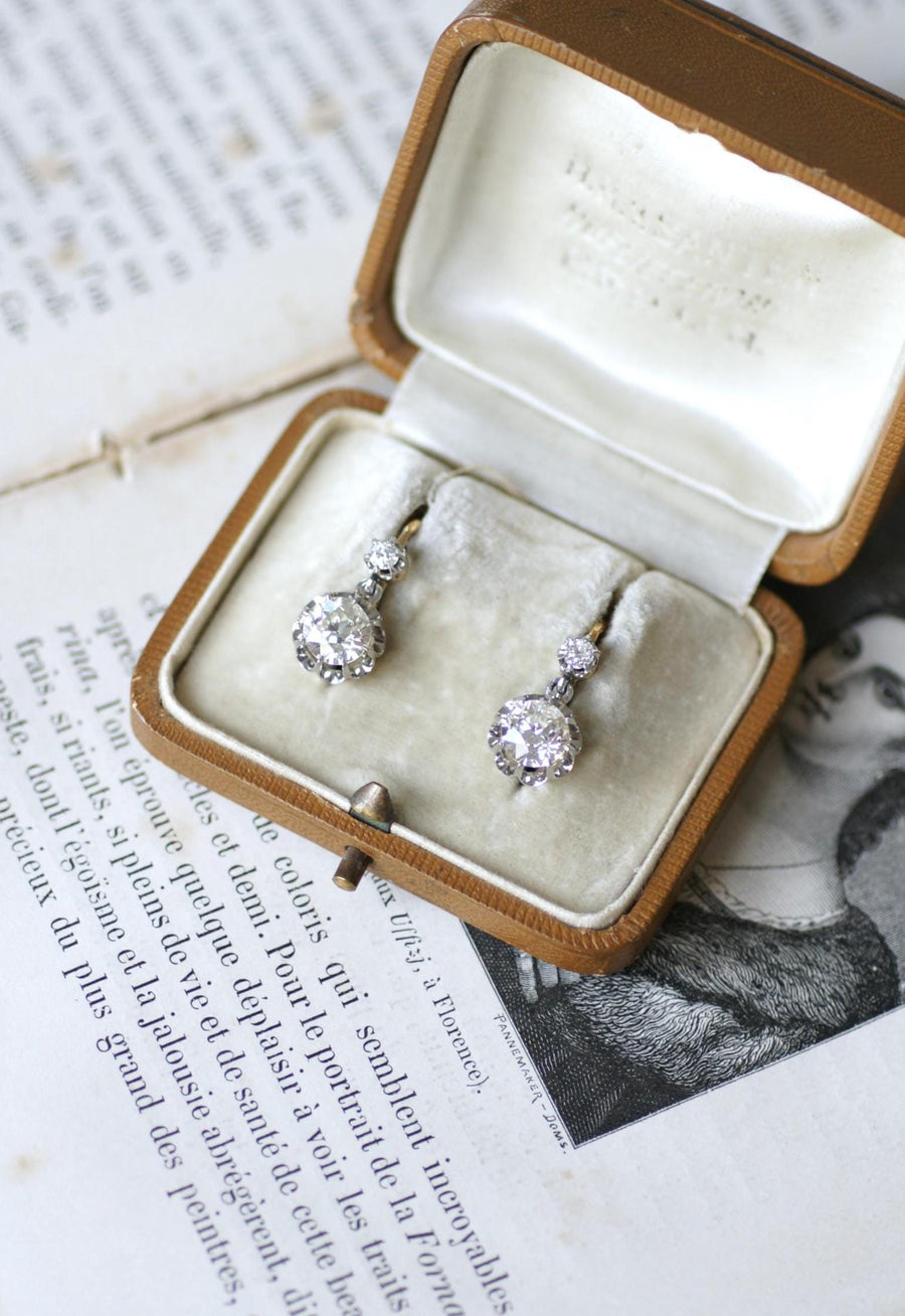 2.15ctアンティーク・ダイヤモンド・ドルミューズ・ピアス（ゴールド・プラチナ