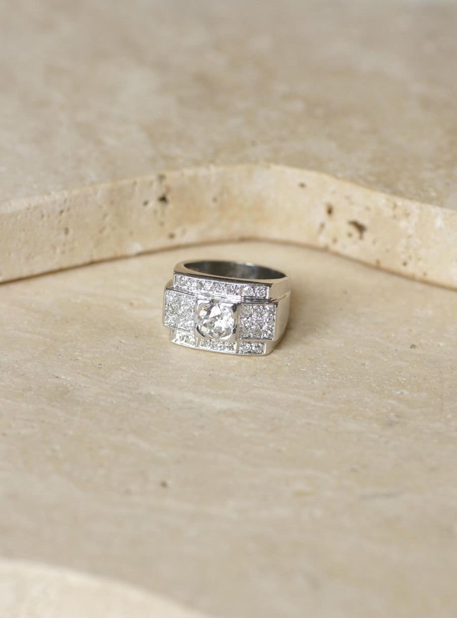 プラチナにダイヤモンド2.10カラットのラージ・アール・デコ・バンド・リング