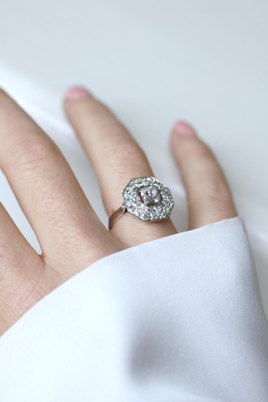 八角形アールデコ・プラチナ・ダイヤモンド・リング 0.65カラット