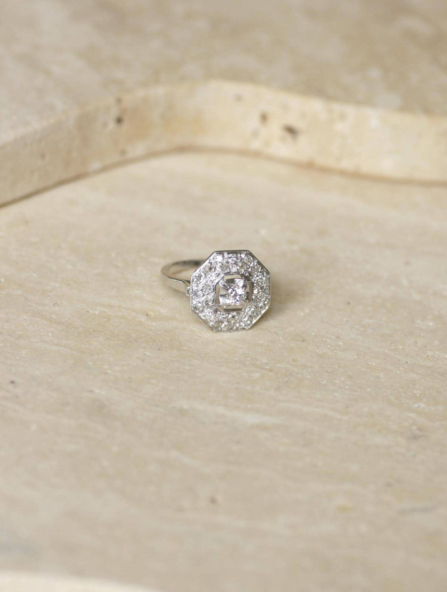 八角形アールデコ・プラチナ・ダイヤモンド・リング 0.65カラット