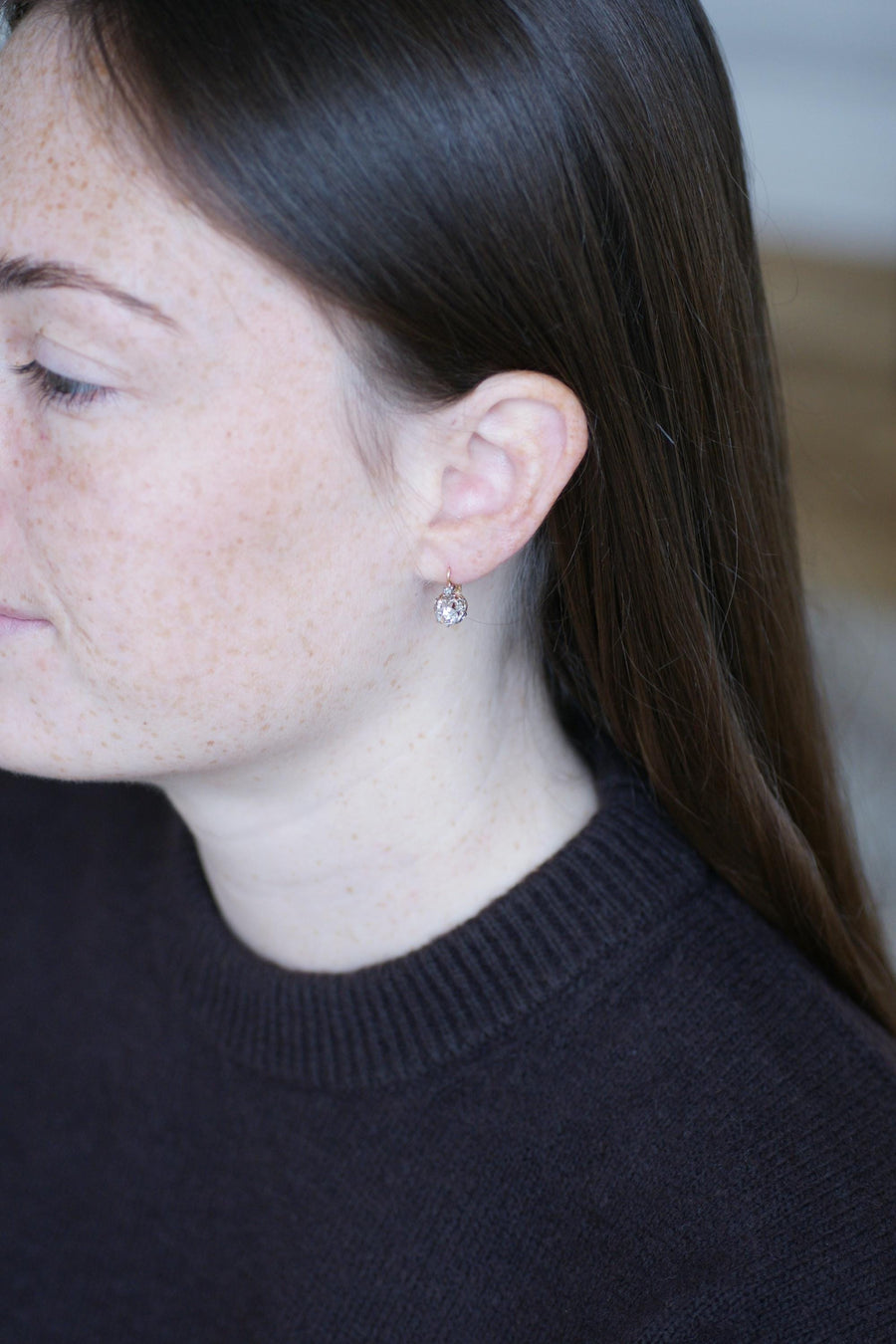 ピンクゴールドとプラチナのアンティーク・ピンク・クラウン・ダイヤモンド・イヤリング