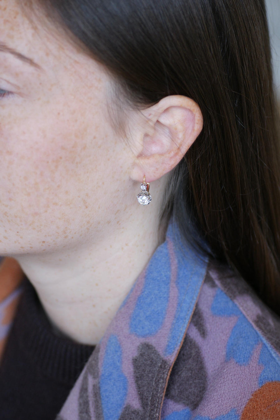 2.15ctアンティーク・ダイヤモンド・ドルミューズ・ピアス（ゴールド・プラチナ