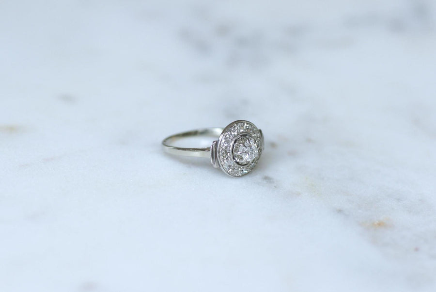 アールデコ・ターゲット・リング 0.75カラットのダイヤモンド、ホワイトゴールドとプラチナ