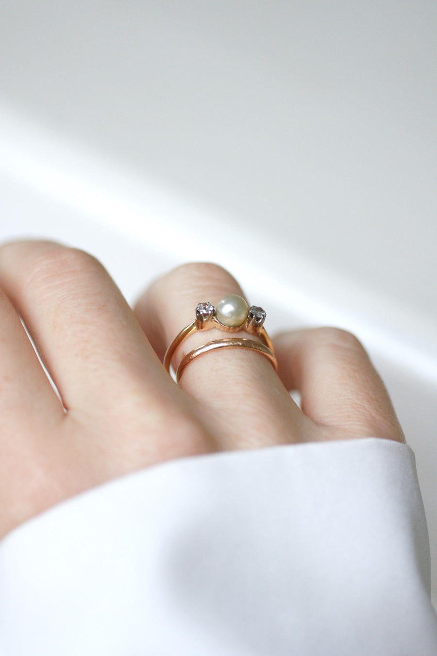 アンティーク・パールとダイヤモンドのリング、ゴールドとプラチナ