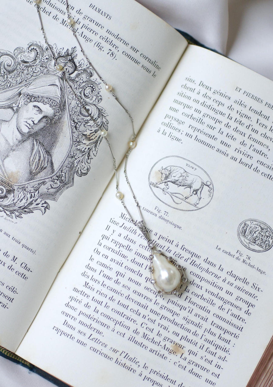 アール・デコ調ネックレス グーテ・パール＆ダイヤモンド・ペンダント ゴールド＆プラチナ