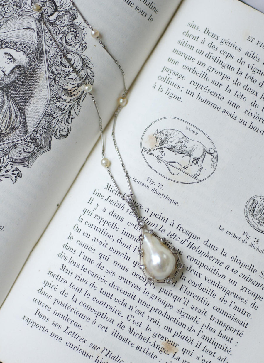 アール・デコ調ネックレス グーテ・パール＆ダイヤモンド・ペンダント ゴールド＆プラチナ