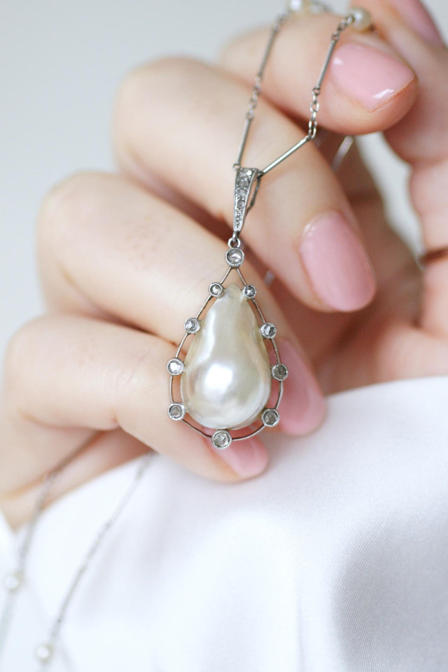 アール・デコ調ネックレス グーテ・パール＆ダイヤモンド・ペンダント ゴールド＆プラチナ