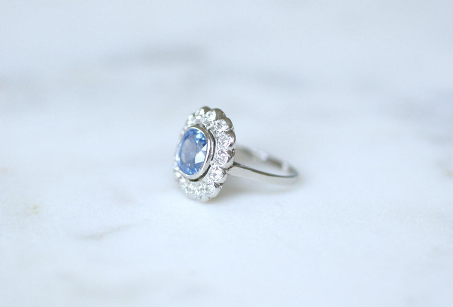アール・デコ調ポンパドール・リング プラチナにセイロン産サファイア2.80カラットとダイヤモンド