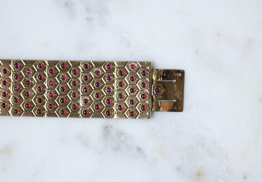 アールデコ ルビー ピンクゴールド＆シルバー リボン ブレスレット
