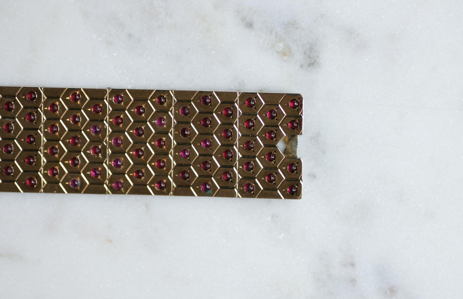 アールデコ ルビー ピンクゴールド＆シルバー リボン ブレスレット