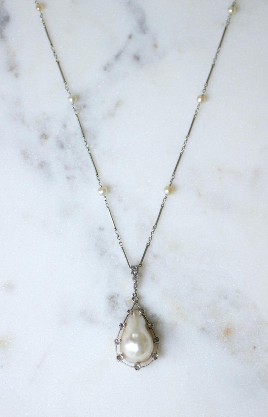 アール・デコ調ネックレス グーテ・パール＆ダイヤモンド・ペンダント ゴールド＆プラチナ