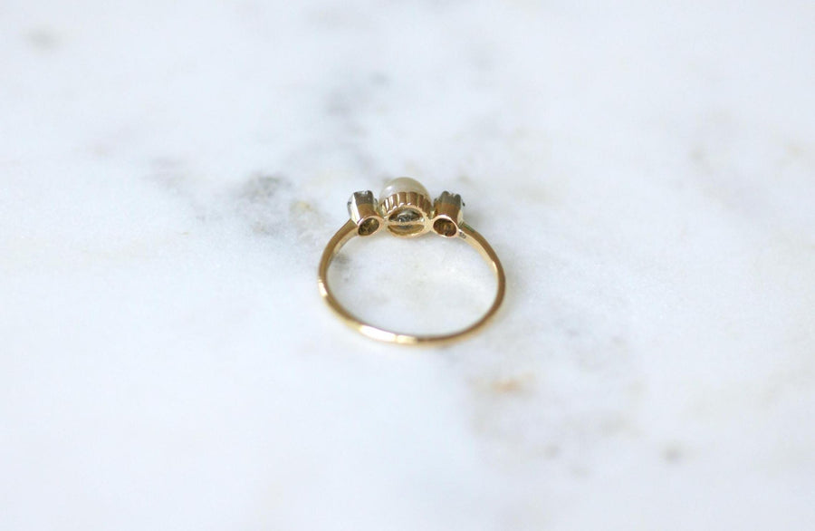 アンティーク・パールとダイヤモンドのリング、ゴールドとプラチナ