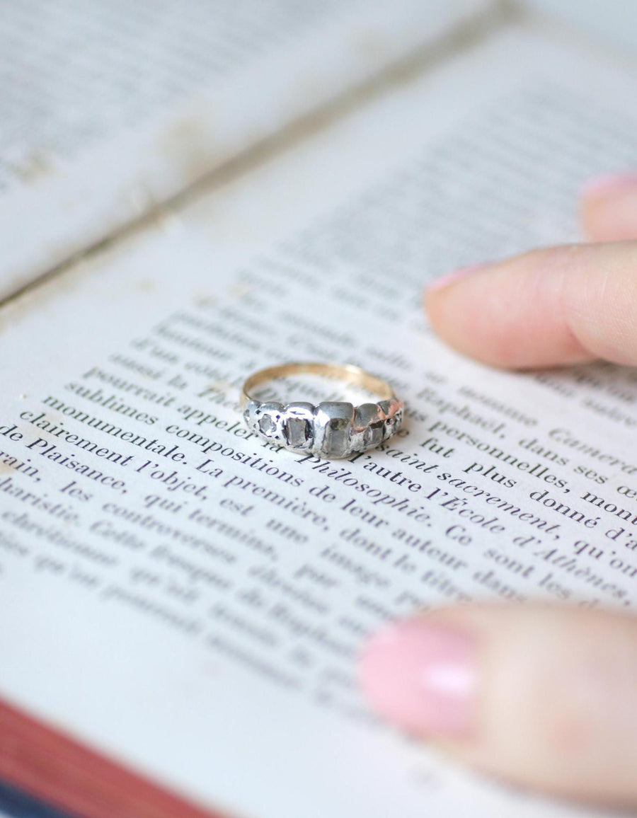 アンティーク・ガーターリング ピンク＆テーブルカット・ダイヤモンド ピンクゴールド＆シルバー