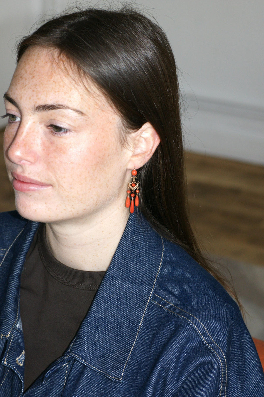 ジランドール・アンティーク・ローズゴールド＆コーラルドロップピアス