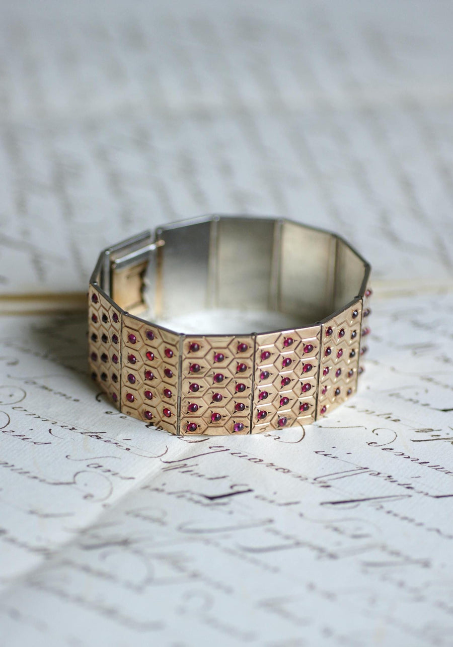 アールデコ ルビー ピンクゴールド＆シルバー リボン ブレスレット