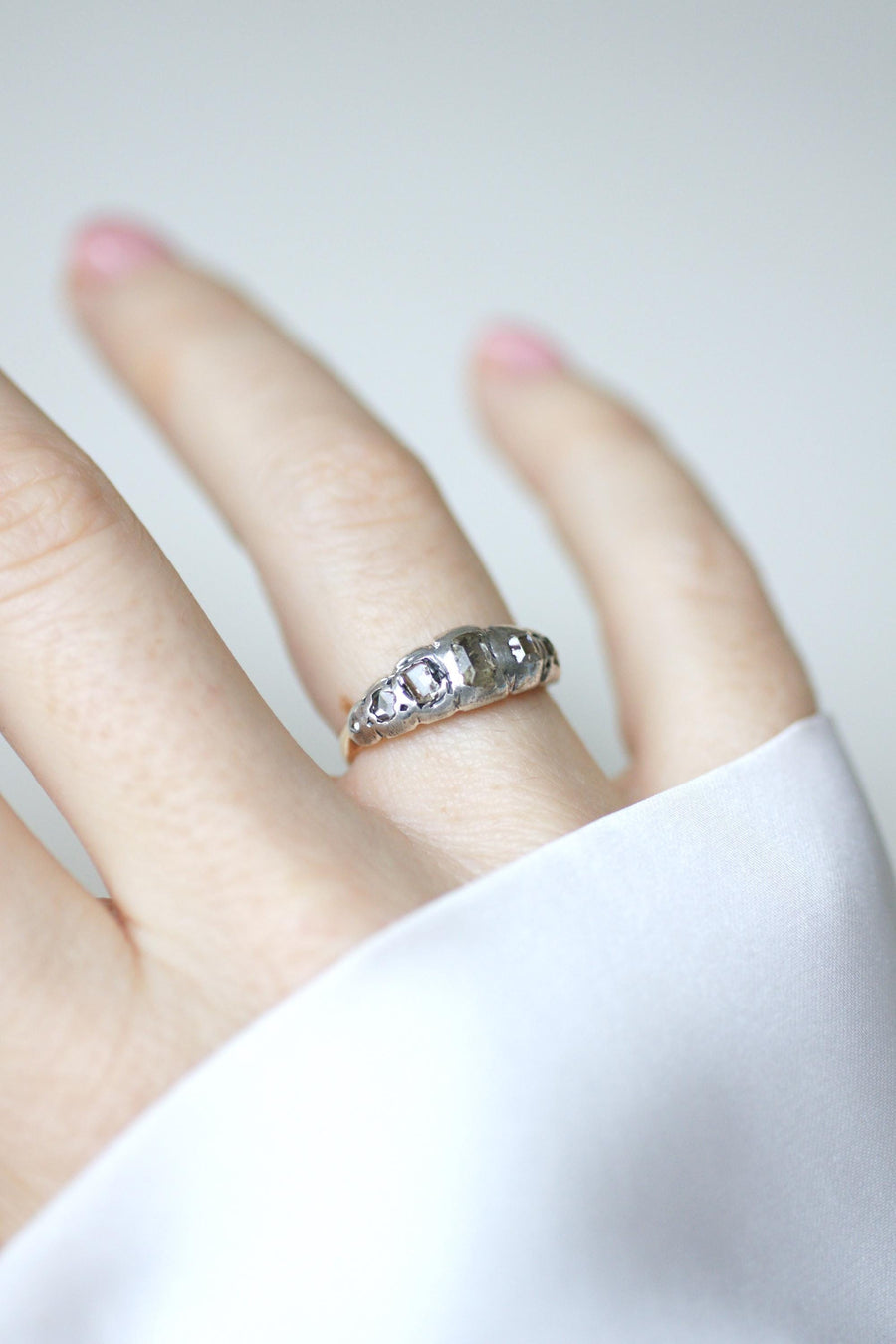 アンティーク・ガーターリング ピンク＆テーブルカット・ダイヤモンド ピンクゴールド＆シルバー