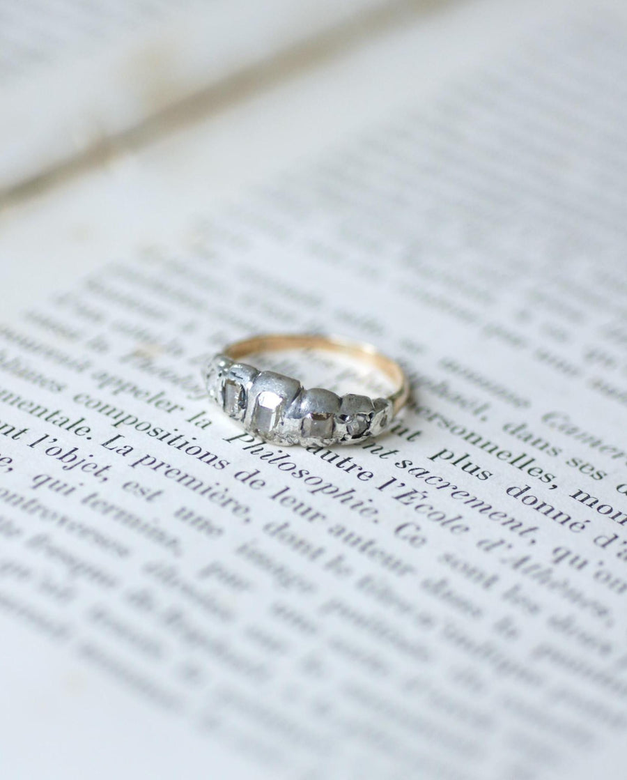 アンティーク・ガーターリング ピンク＆テーブルカット・ダイヤモンド ピンクゴールド＆シルバー