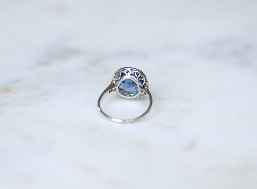 アールデコ・ポンパドール・リング プラチナに非加熱セイロンサファイア4.30カラットとダイヤモンド
