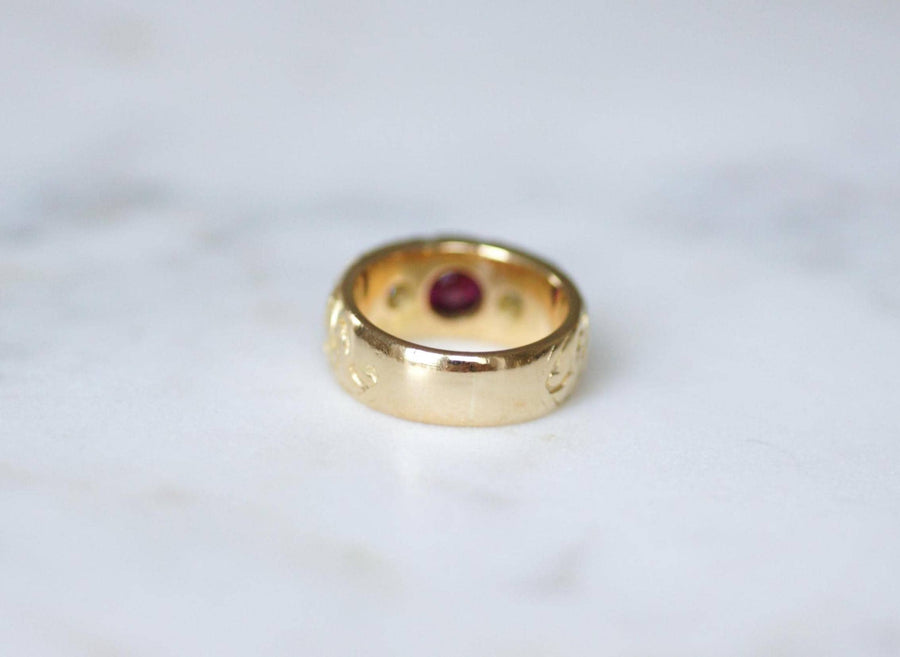 アンティーク バンドリング ルビー 1,70カラット ダイヤモンド イエローゴールド