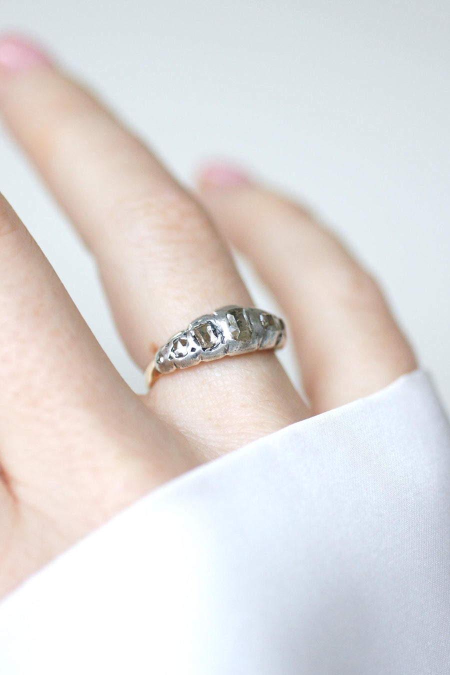 アンティーク・ガーターリング ピンク＆テーブルカット・ダイヤモンド ピンクゴールド＆シルバー