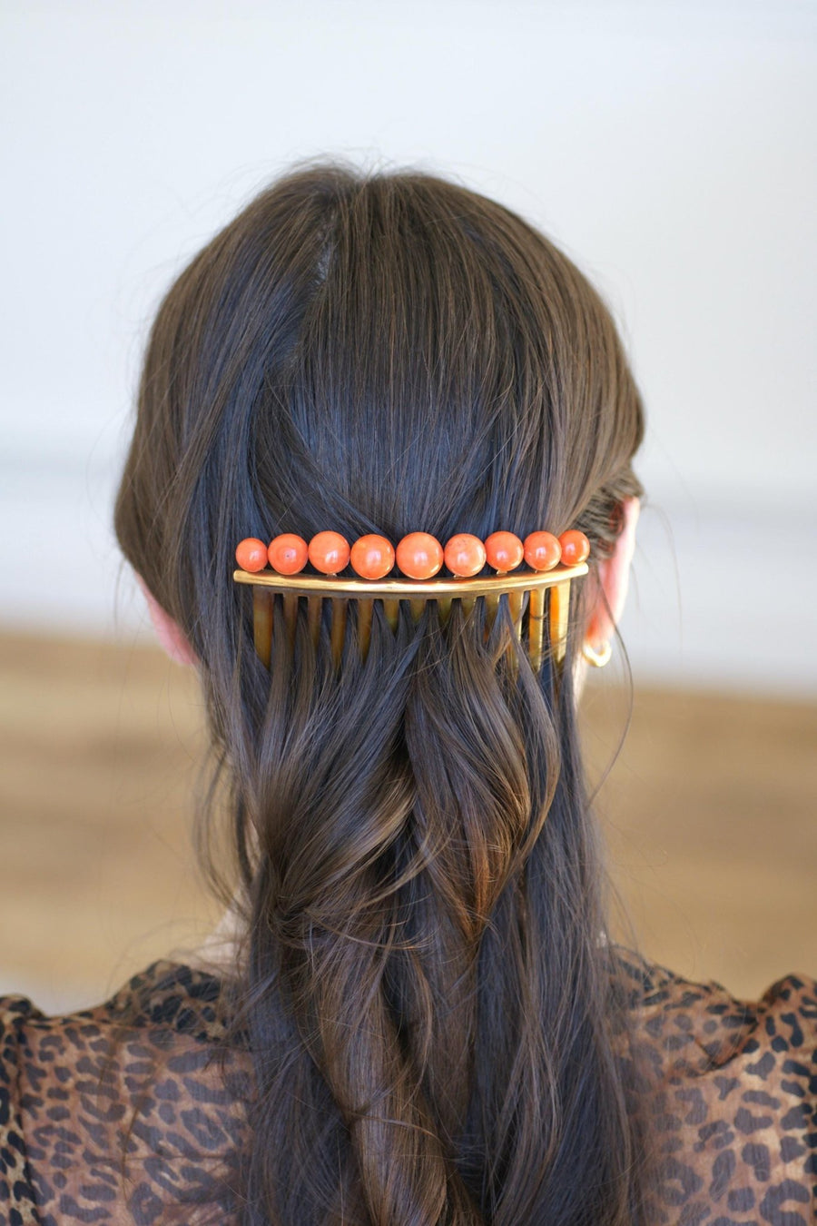 アンティークイエローゴールドコーラルヘアコーム - Galerie Pénélope