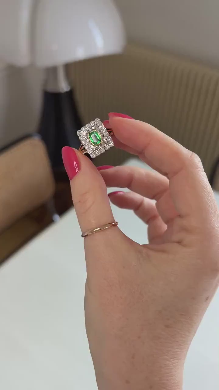 ベルエポック レクタングル コロンビア産エメラルド ダブルフレームダイヤモンドリング