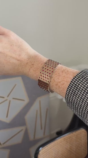 アールデコ ルビー ピンクゴールド＆シルバー リボン ブレスレット