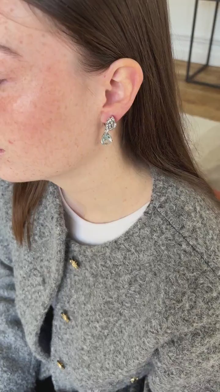 アクアマリンとダイヤモンドのドロップピアス/ホワイトゴールド