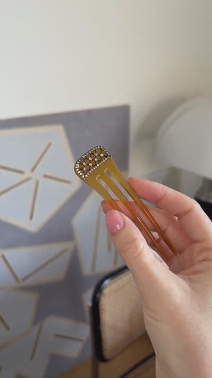 アンティークの櫛、ライン石の網目模様、銀製