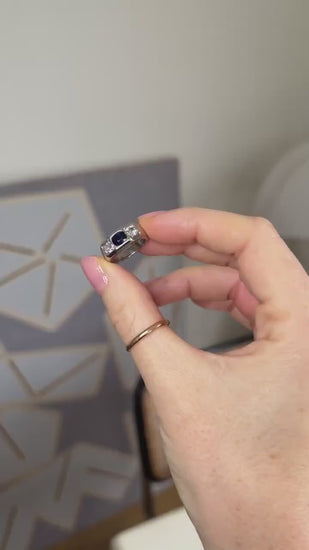 ルイ・ハイスラー アールデコ様式のサファイアとダイヤモンドのプラチナ製指輪